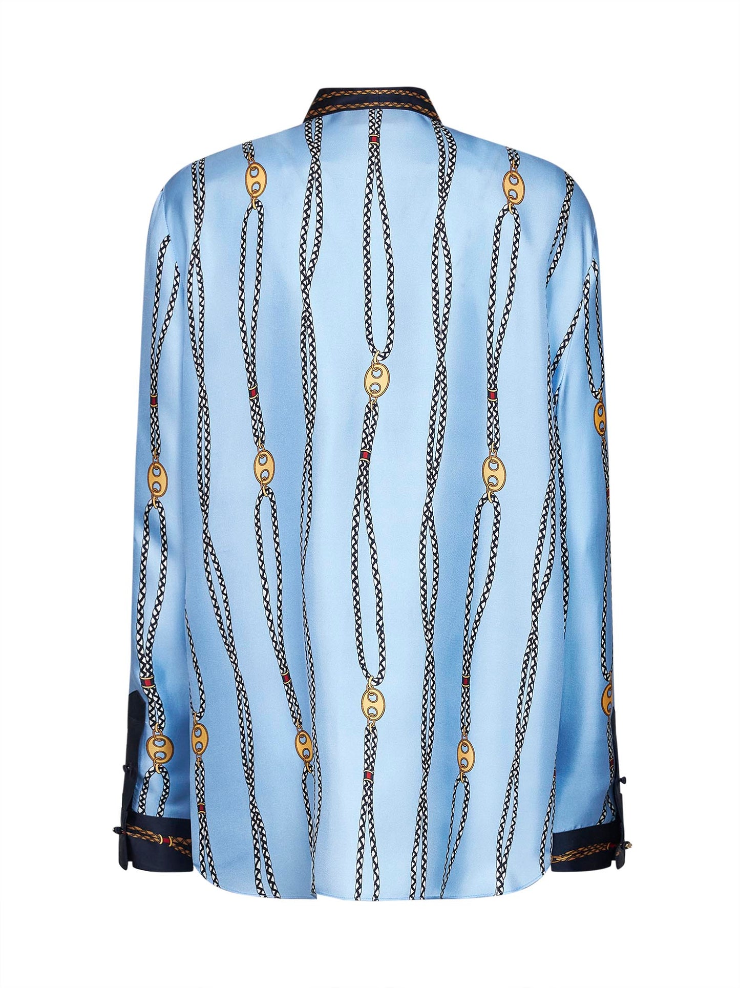 Camicia in twill di seta stampato celeste