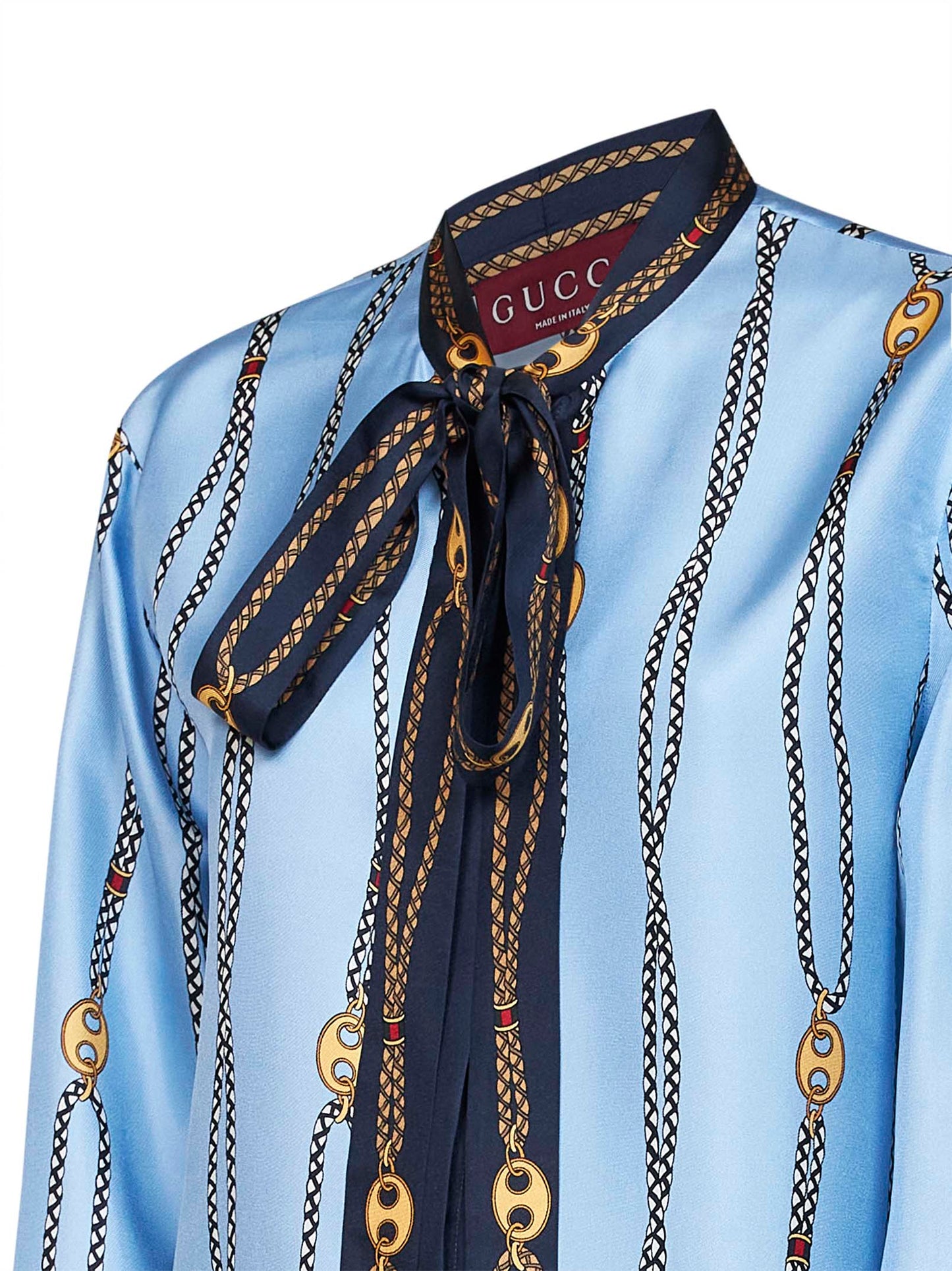 Camicia in twill di seta stampato celeste