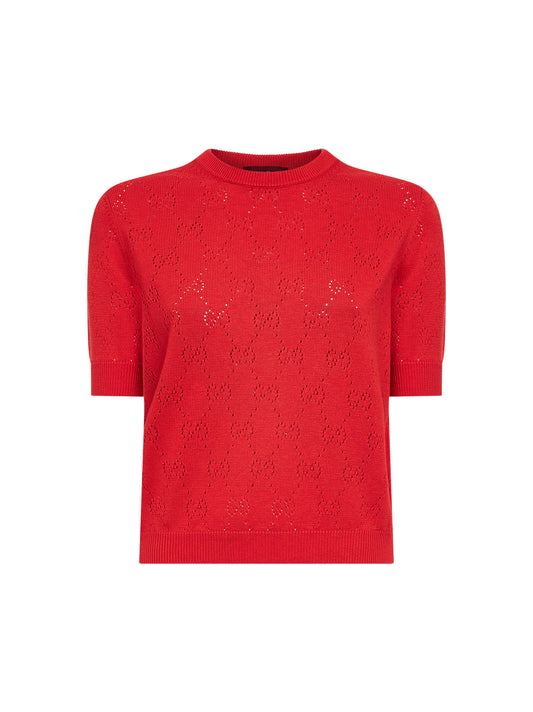 Coral rose GG pointelle silk and cotton sweater