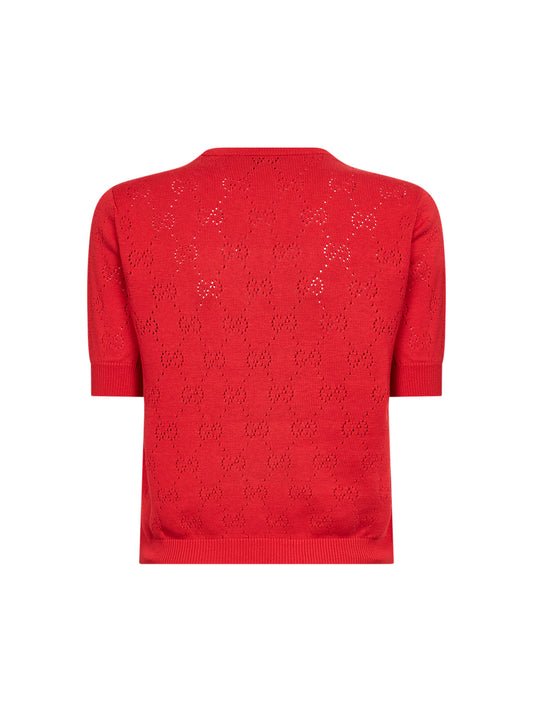 Coral rose GG pointelle silk and cotton sweater