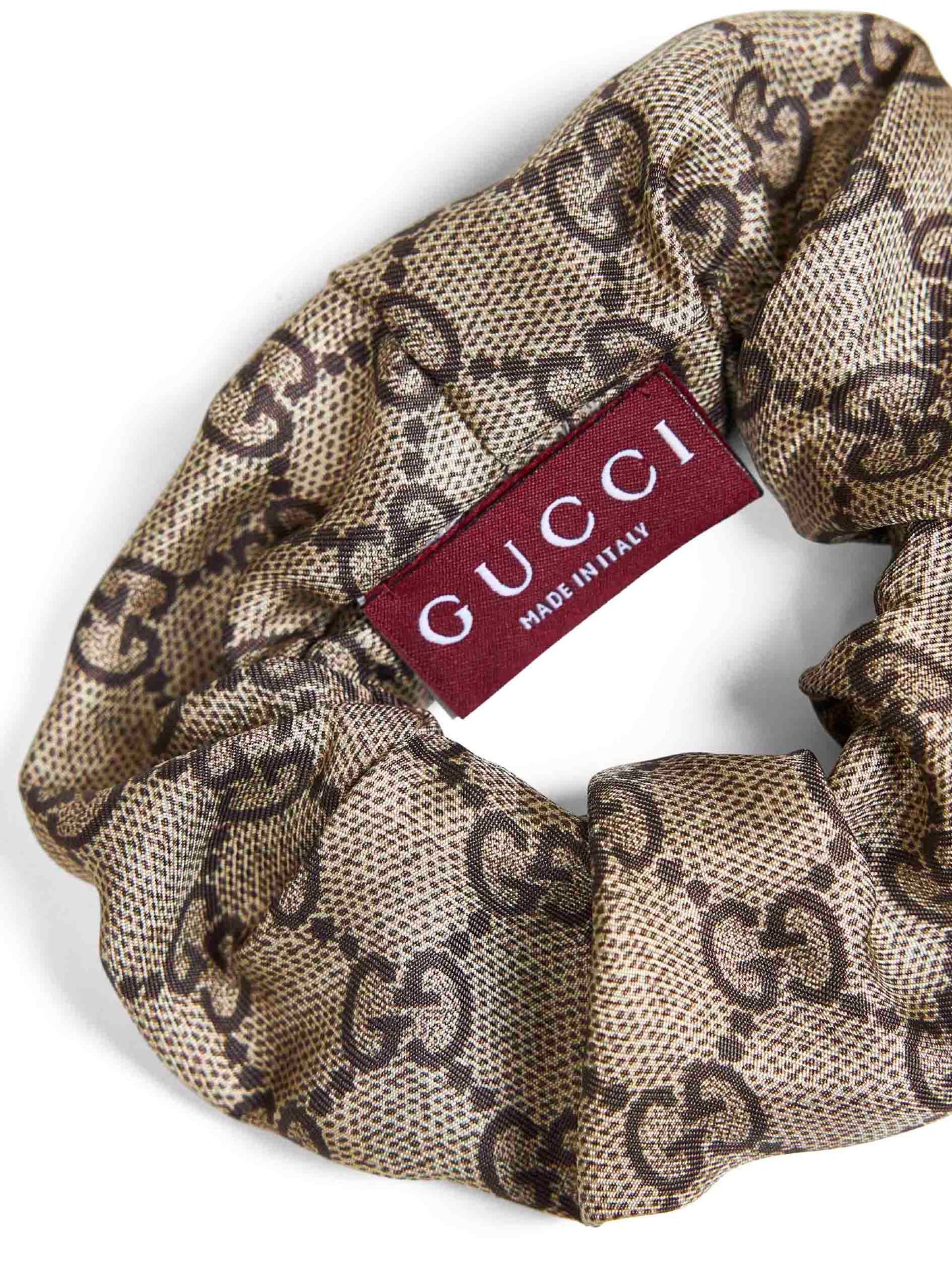 Elastico per capelli in seta GG beige e marrone scuro