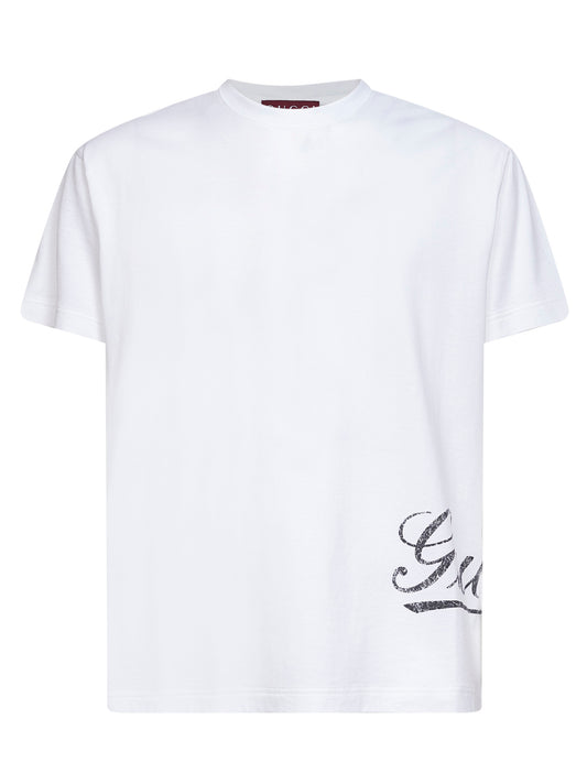 T-shirt in jersey di cotone bianco con stampa logo