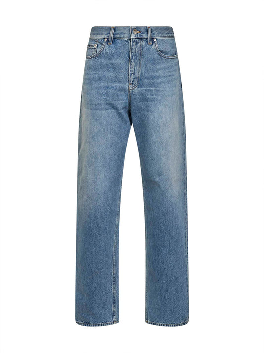 Light blue cotton denim straight jeans