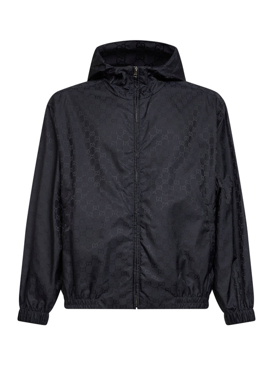 Dark blue GG nylon hooded jacket