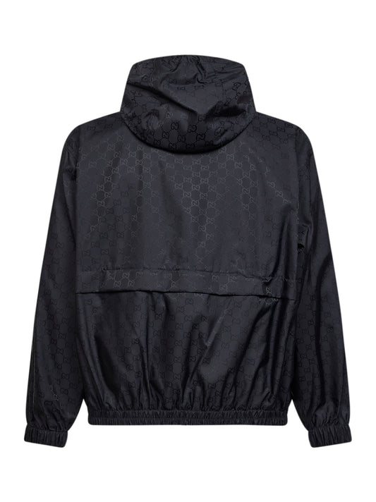 Dark blue GG nylon hooded jacket