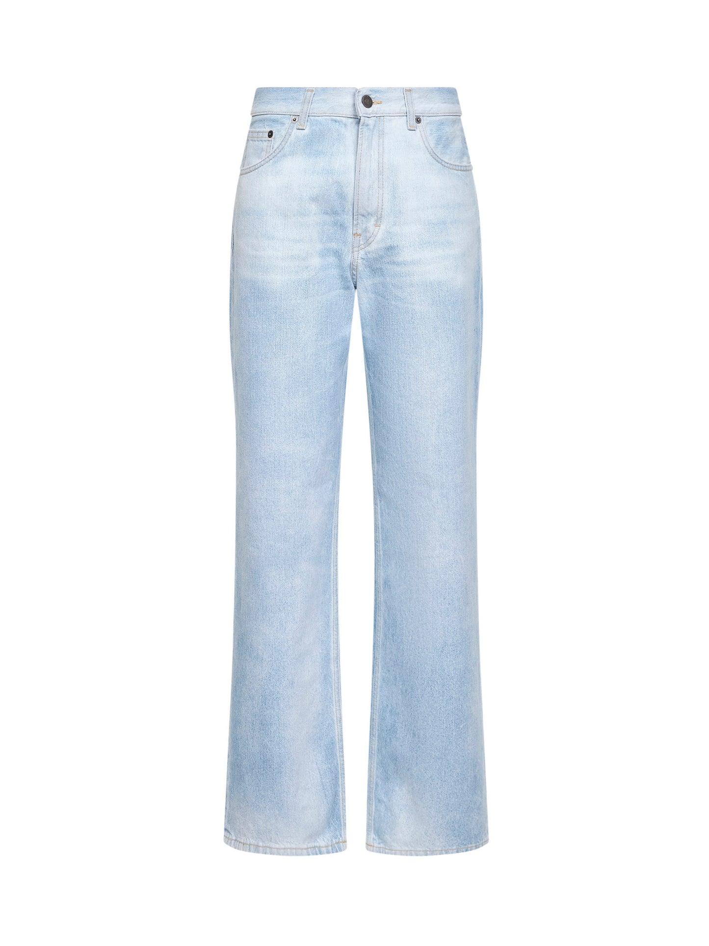Jeans leggermente svasati Korea in denim di cotone blu