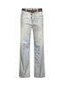 Jeans boyfriend Bonnie in denim beige con stampa trompe-l'œil