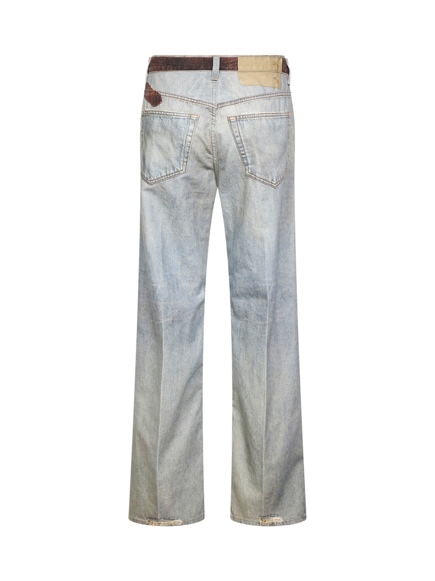 Jeans boyfriend Bonnie in denim beige con stampa trompe-l'œil