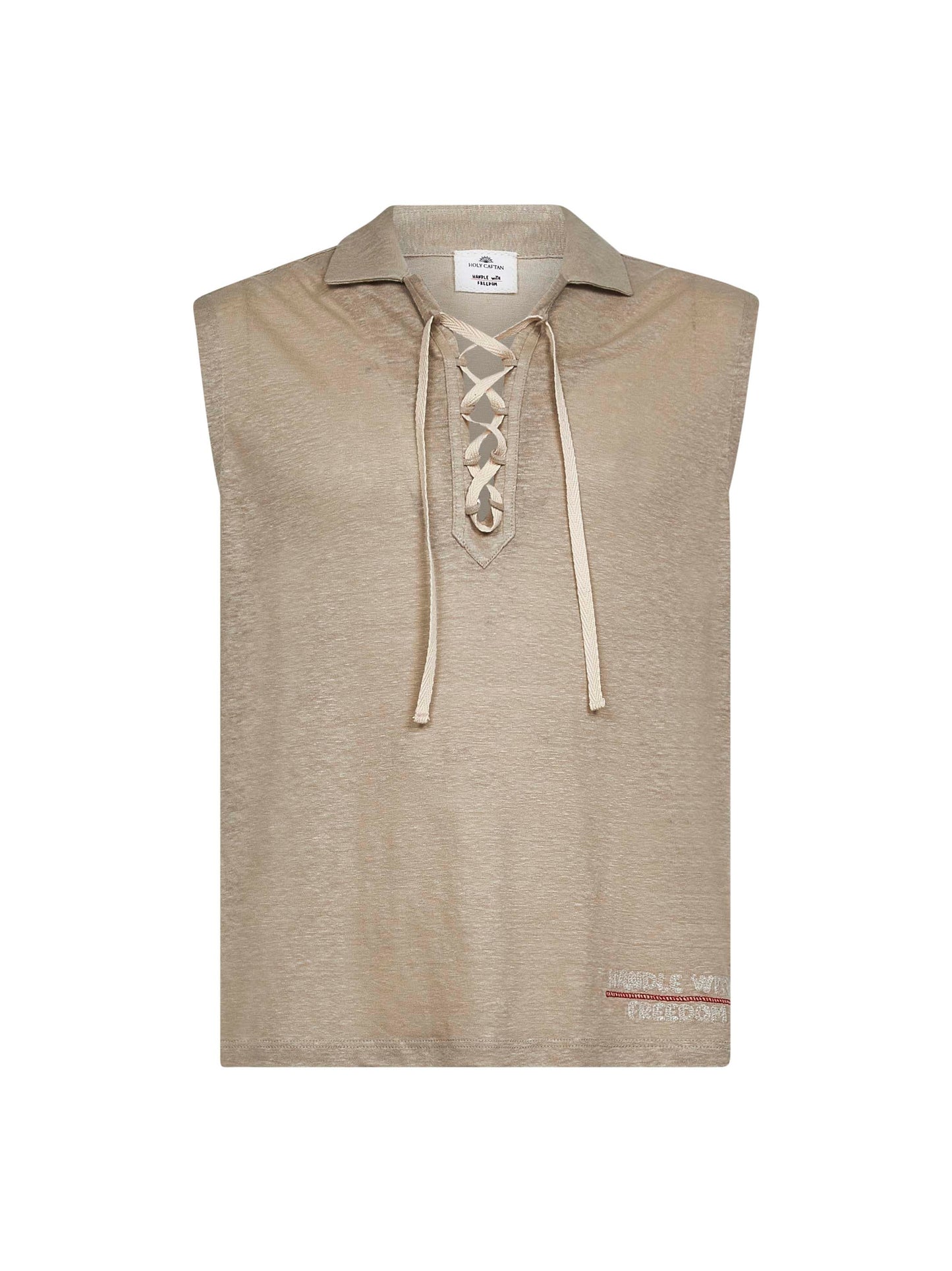 Beige linen embroidered vest