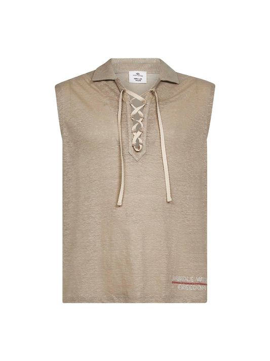 Beige linen embroidered vest