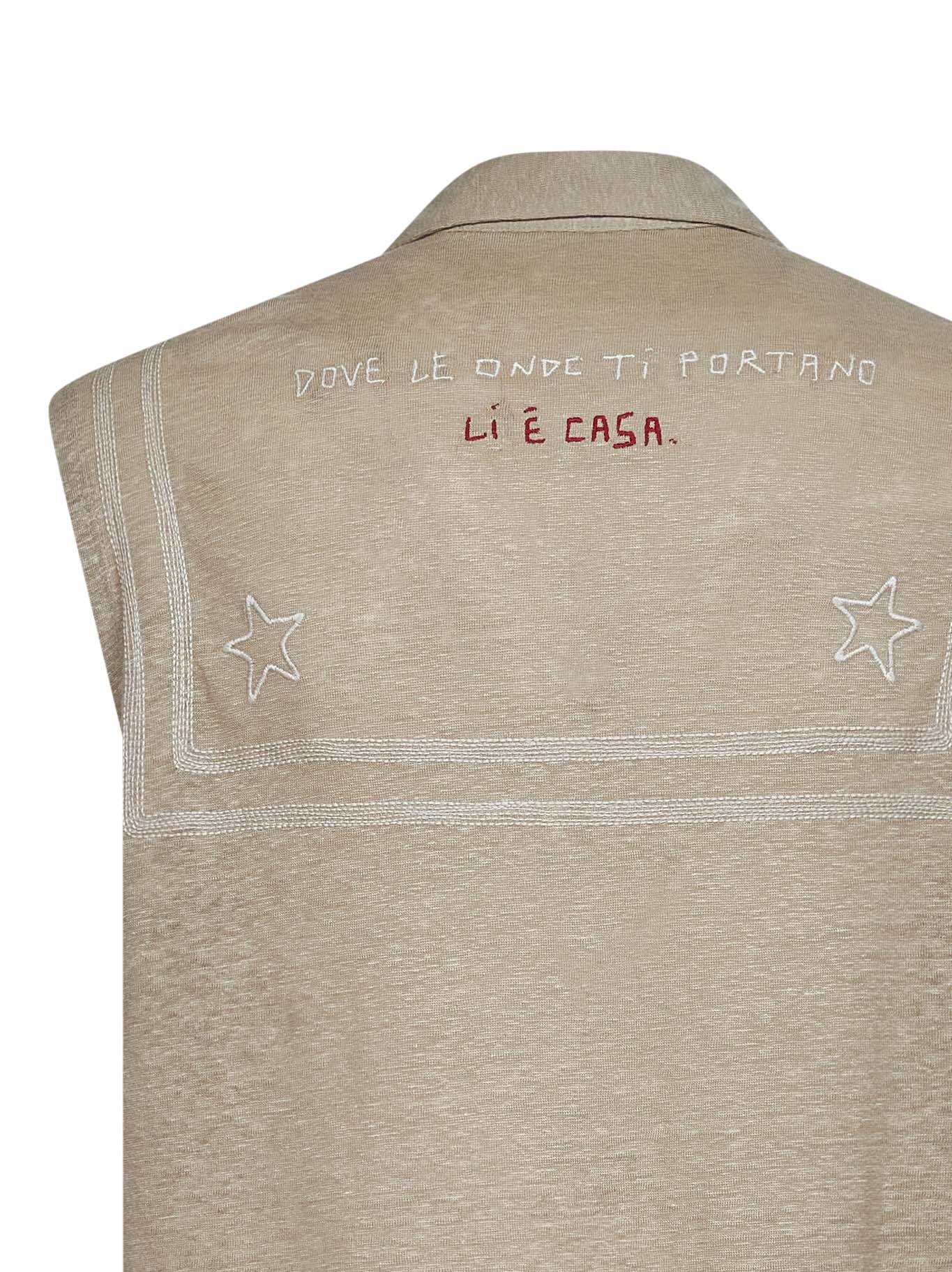 Beige linen embroidered vest
