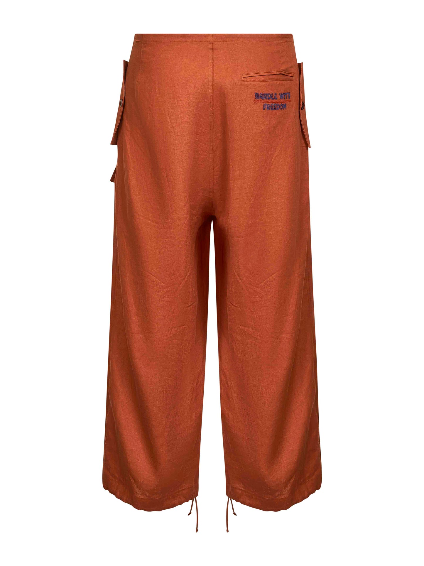 Orange linen Ancora embroidered trousers