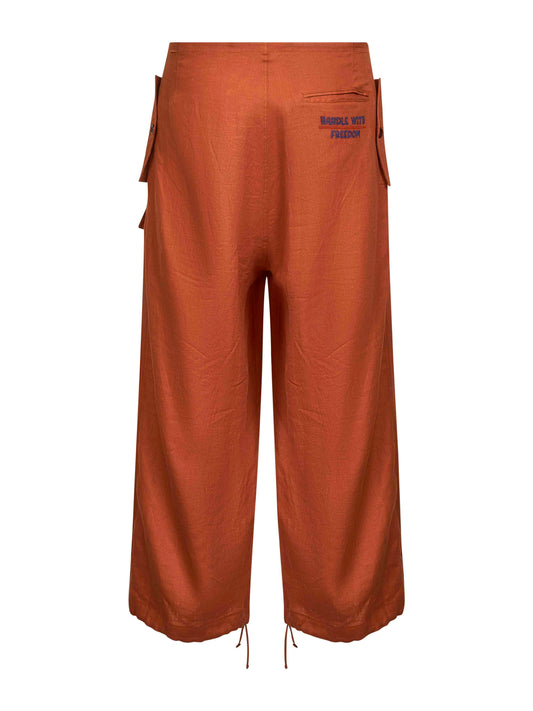 Orange linen Ancora embroidered trousers
