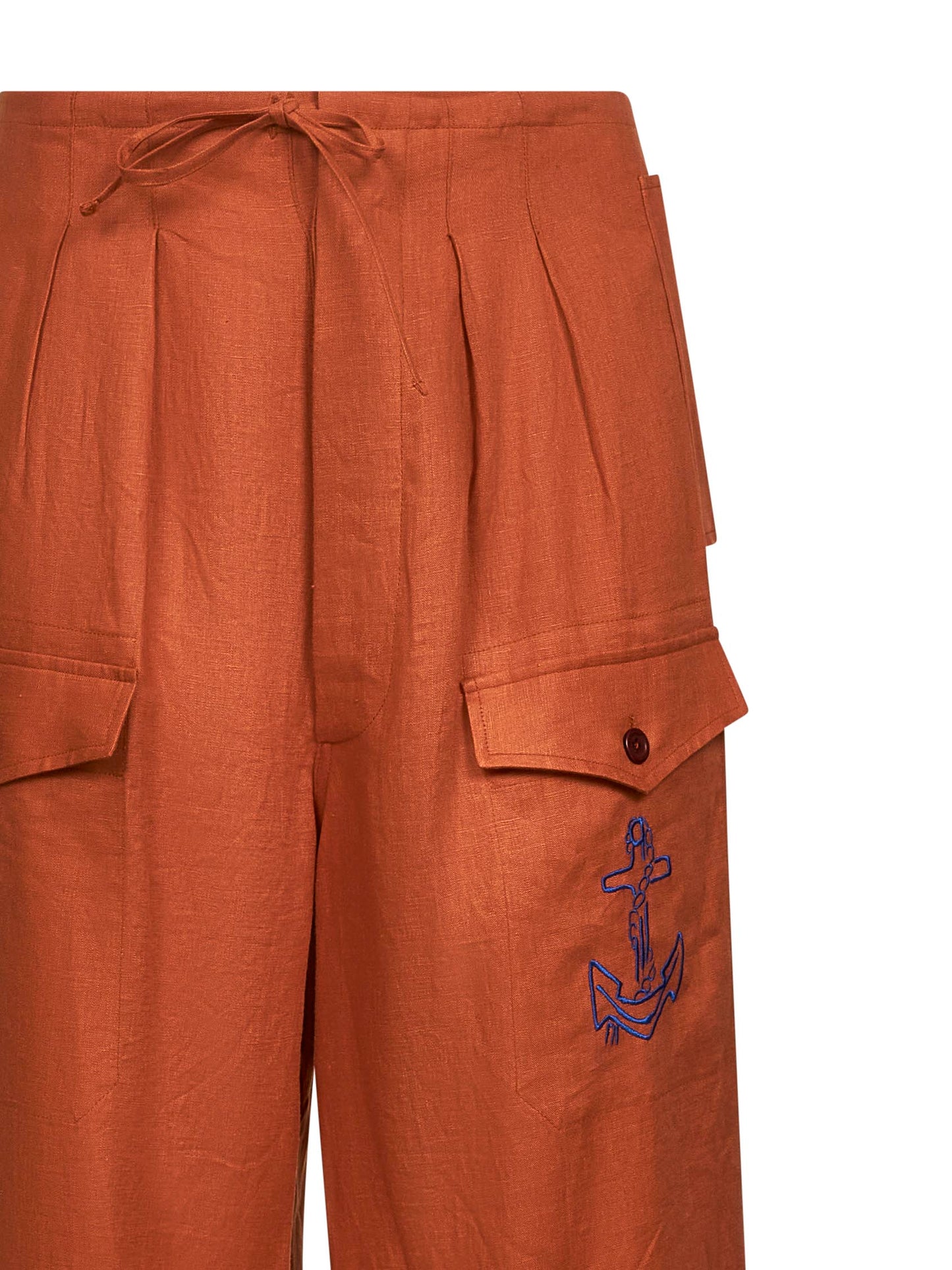 Orange linen Ancora embroidered trousers