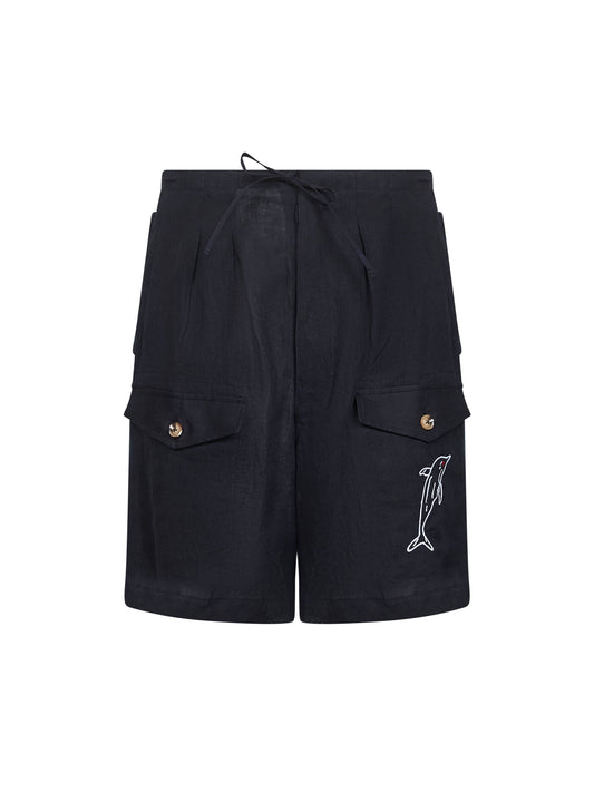 Blue linen Forever Dolphin Bermuda shorts