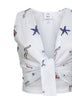 Top crop stampato Return To in popeline bianco