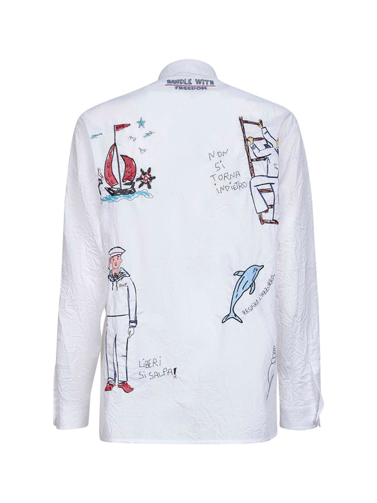 White poplin Sale embroidered shirt