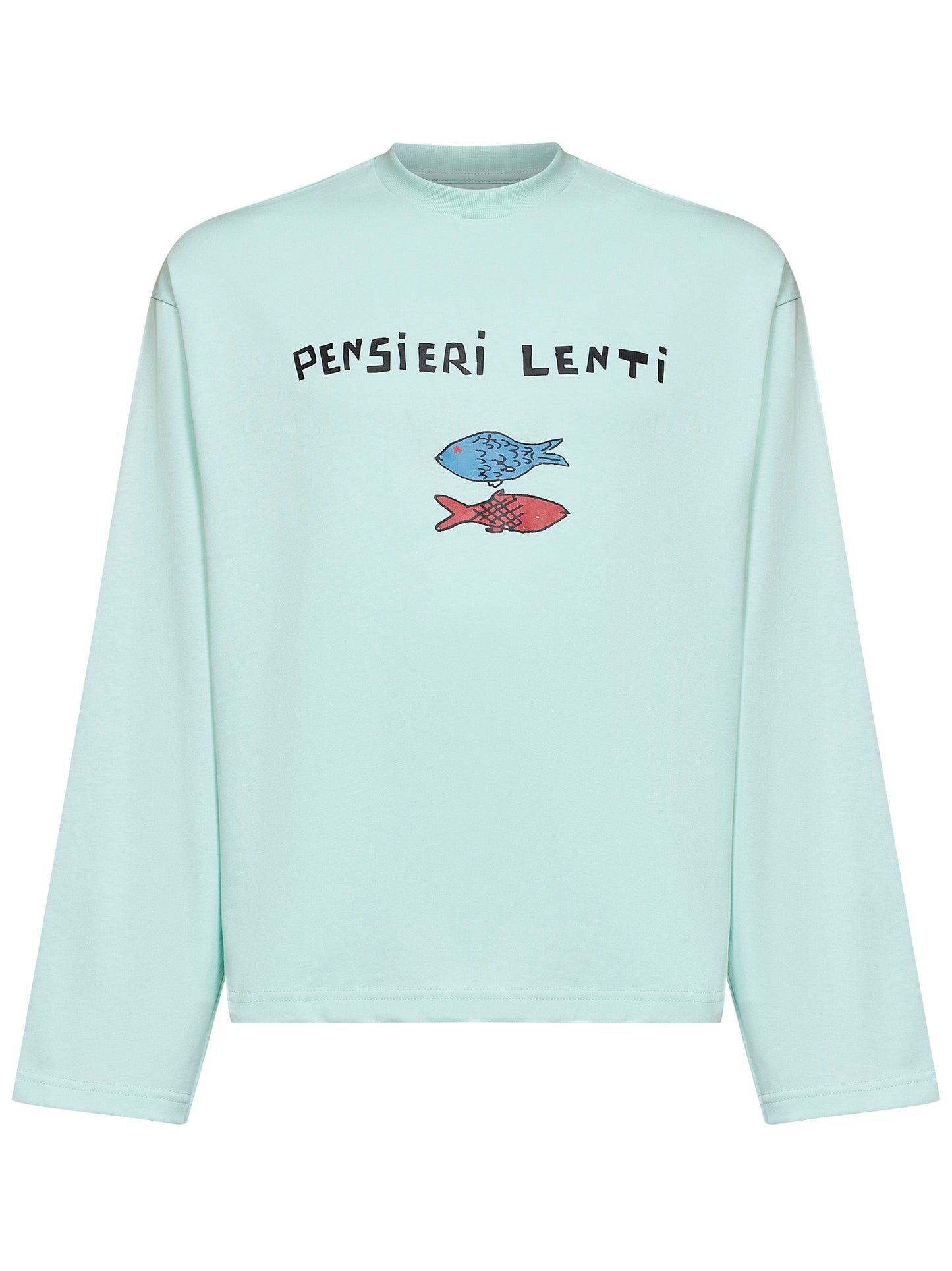 Mint green jersey long-sleeved printed T-shirt