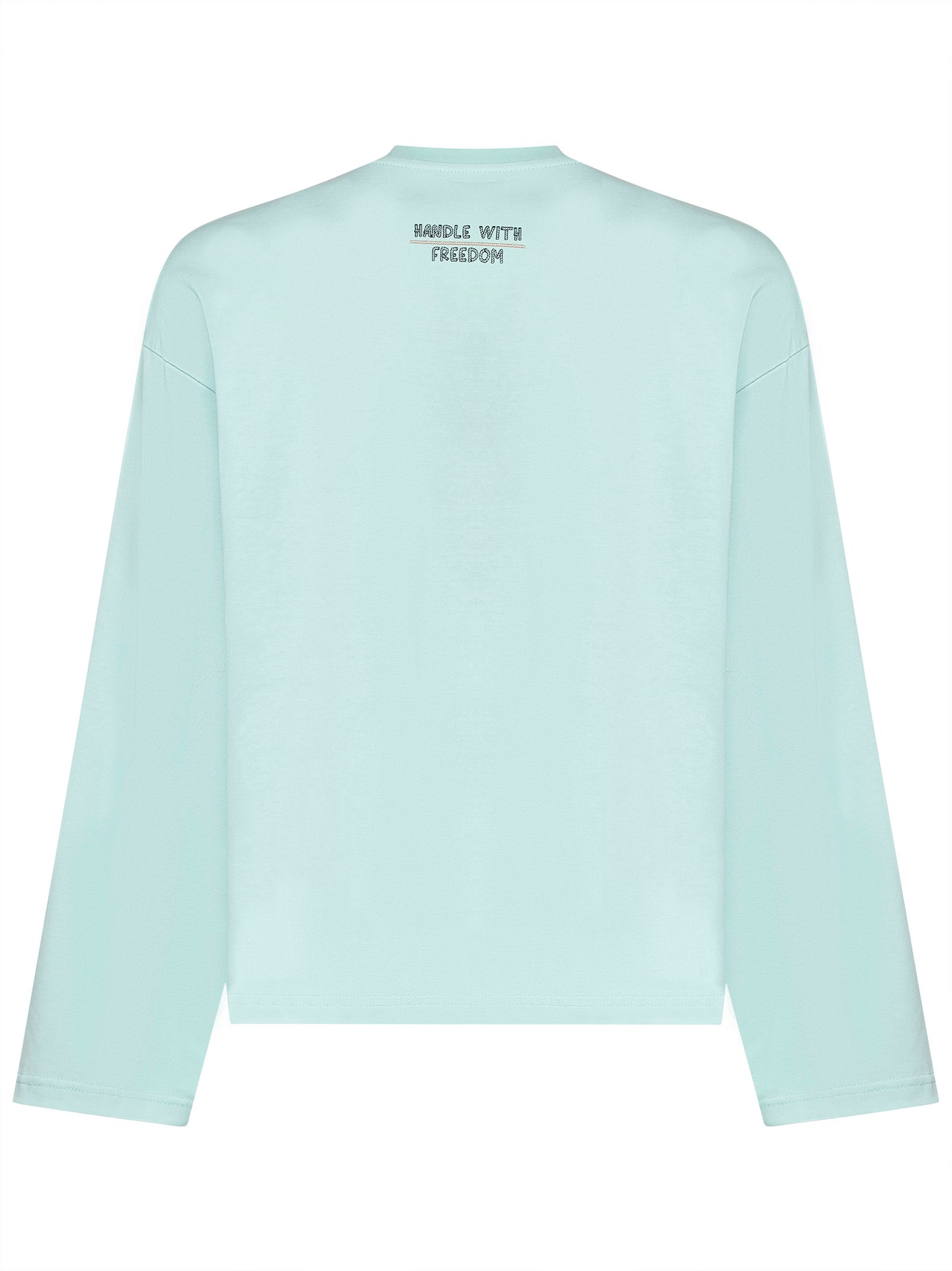 Mint green jersey long-sleeved printed T-shirt