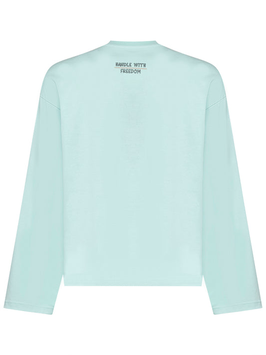 Mint green jersey long-sleeved printed T-shirt