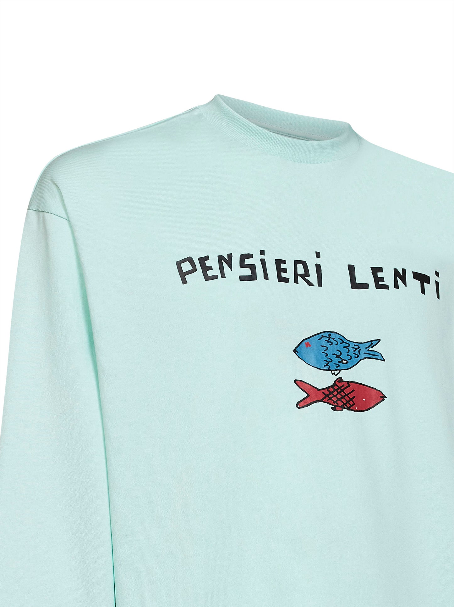 Mint green jersey long-sleeved printed T-shirt
