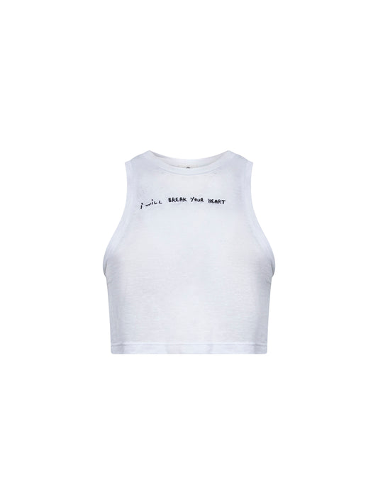 White linen Break Your Heart cropped tank top