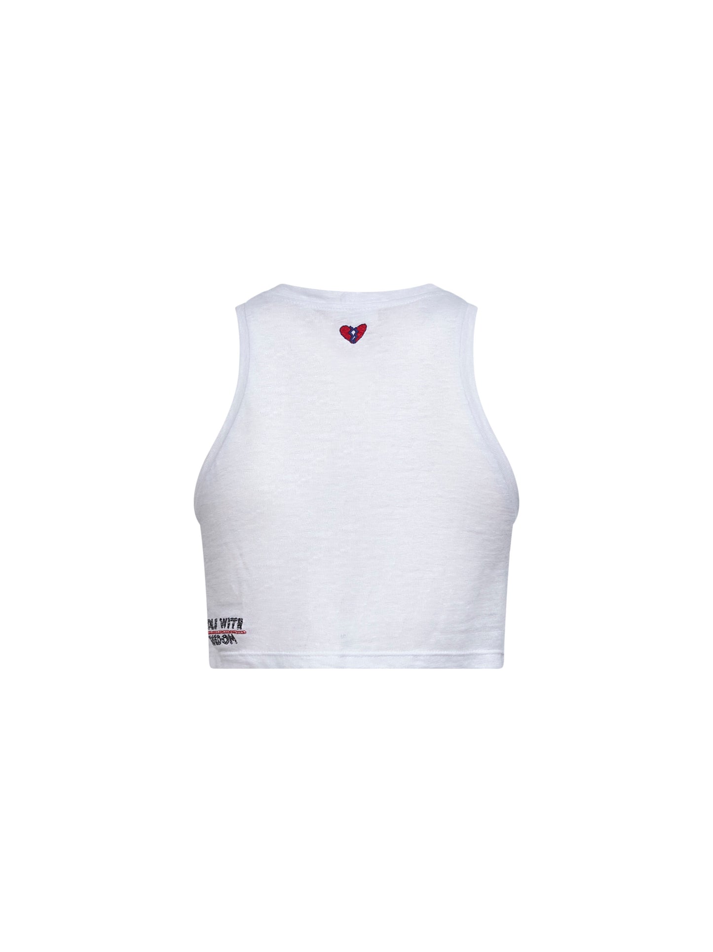 Canotta crop Break Your Heart in lino bianco