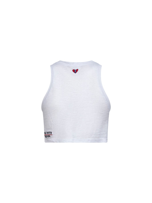 White linen Break Your Heart cropped tank top