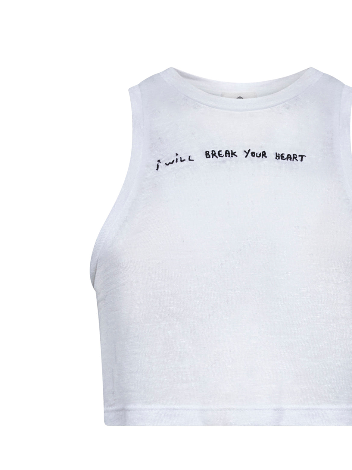 Canotta crop Break Your Heart in lino bianco