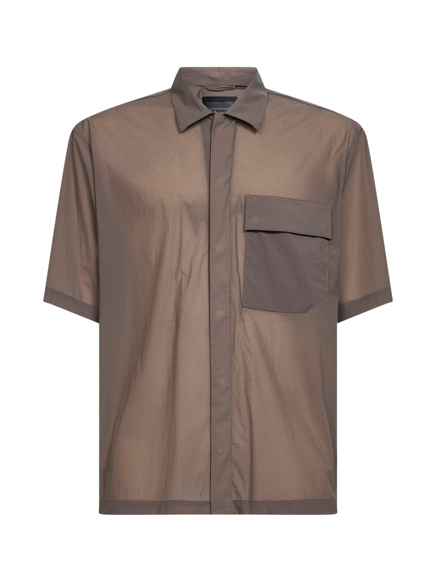 Camicia a maniche corte in ripstop stretch tortora<BR/>
