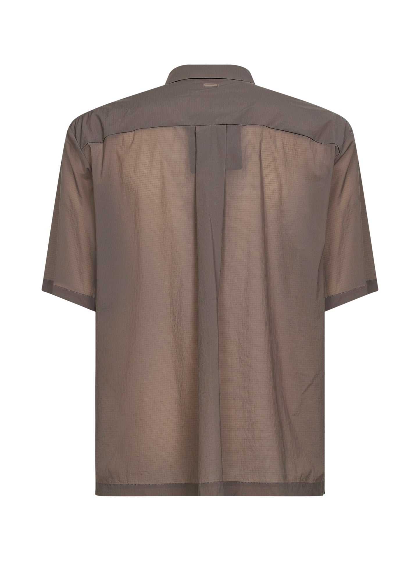 Camicia a maniche corte in ripstop stretch tortora<BR/>