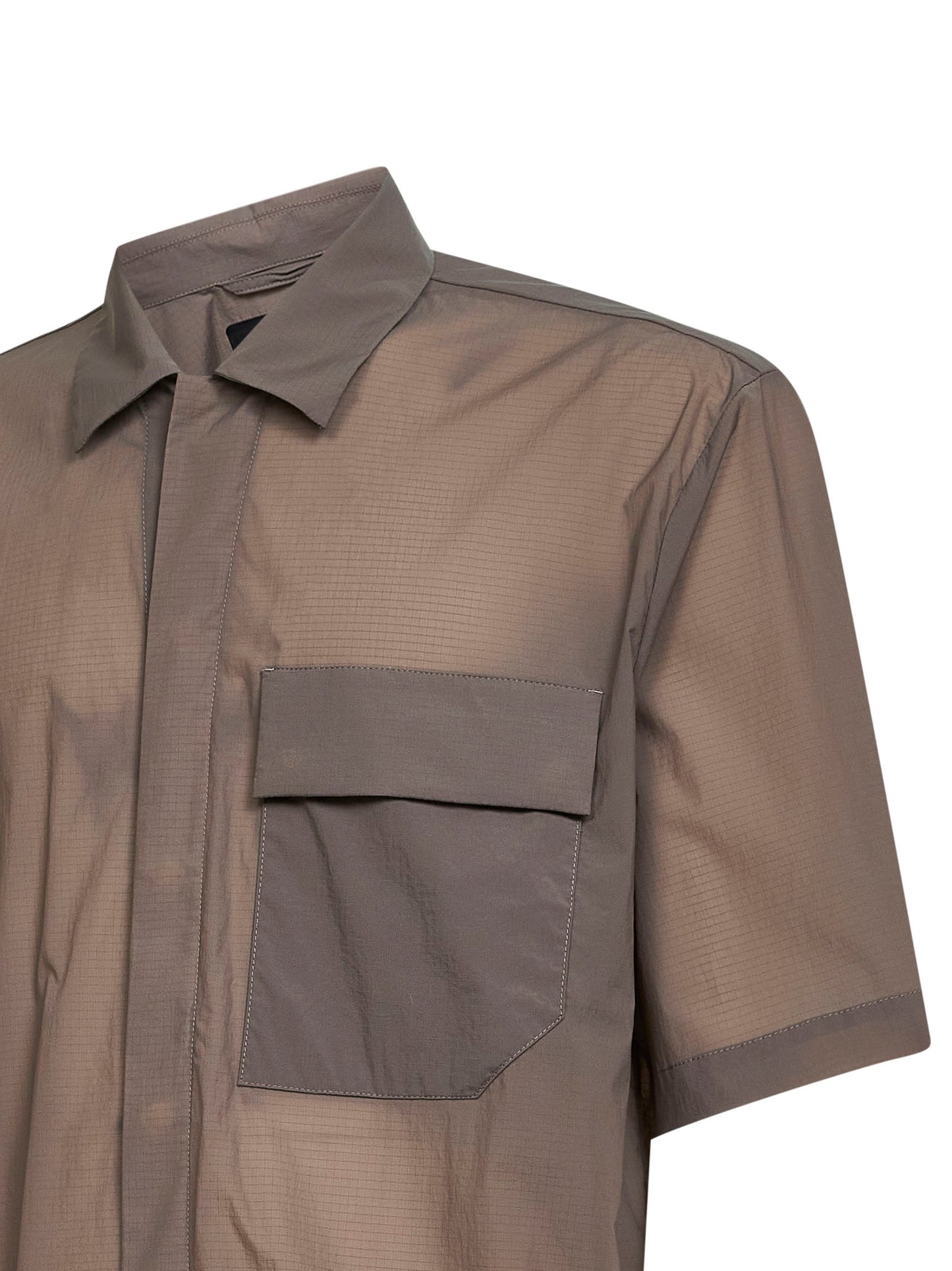 Camicia a maniche corte in ripstop stretch tortora<BR/>