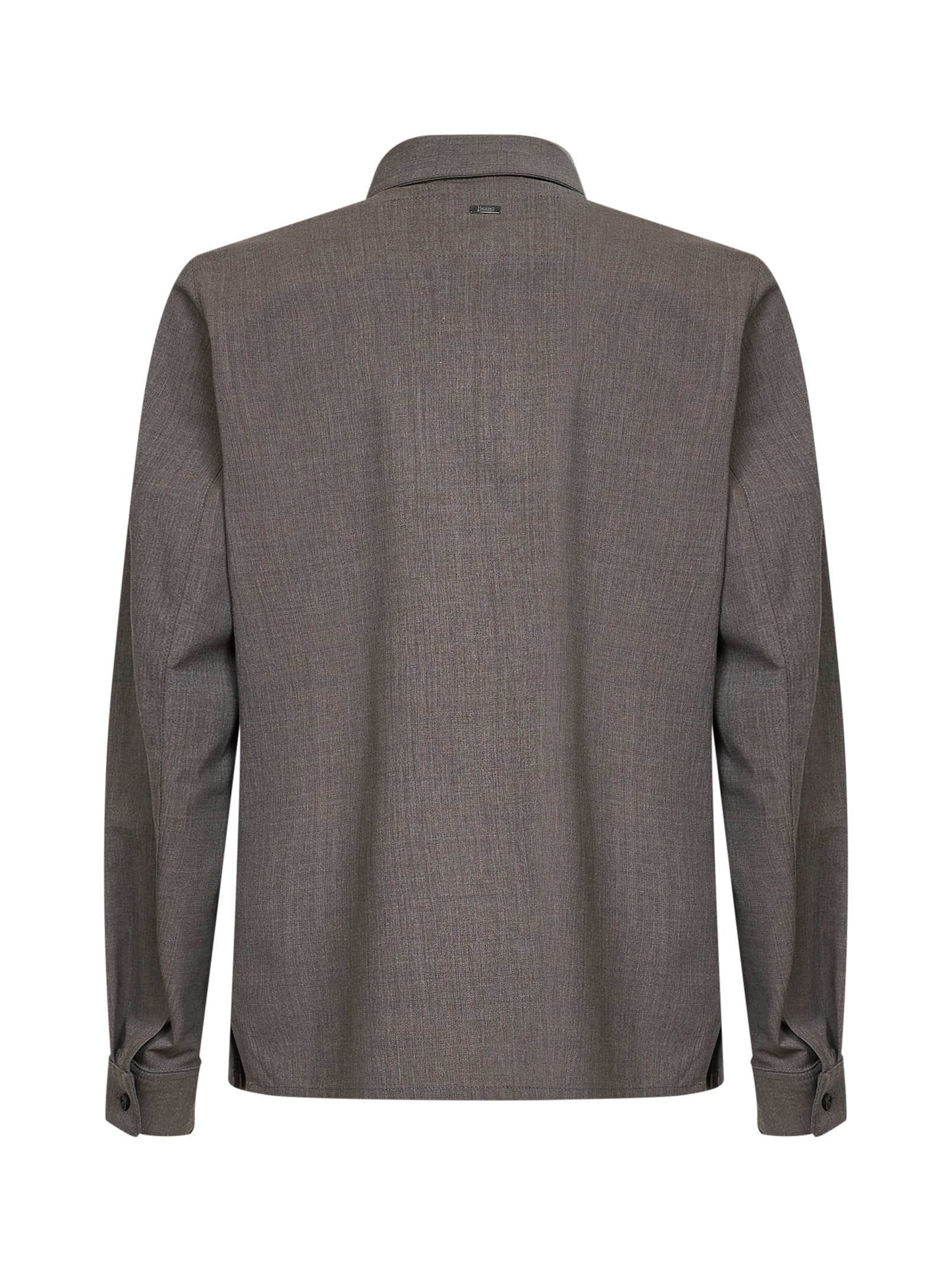 Camicia in tela di lana bi-stretch tortora<BR/>