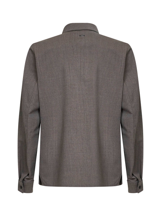 Camicia in tela di lana bi-stretch tortora<BR/>