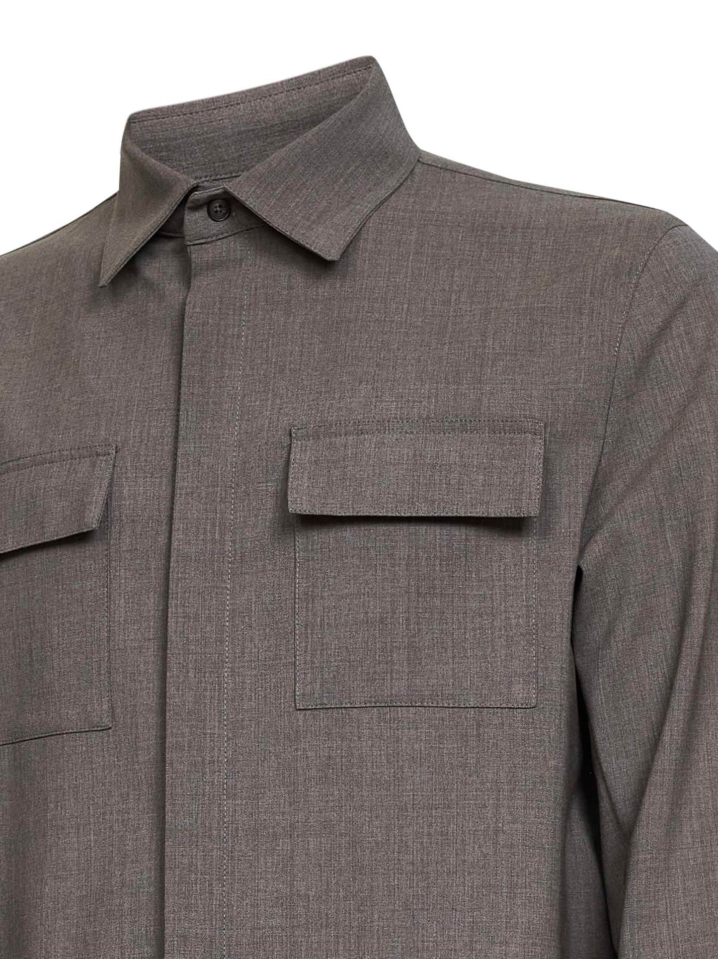 Camicia in tela di lana bi-stretch tortora<BR/>