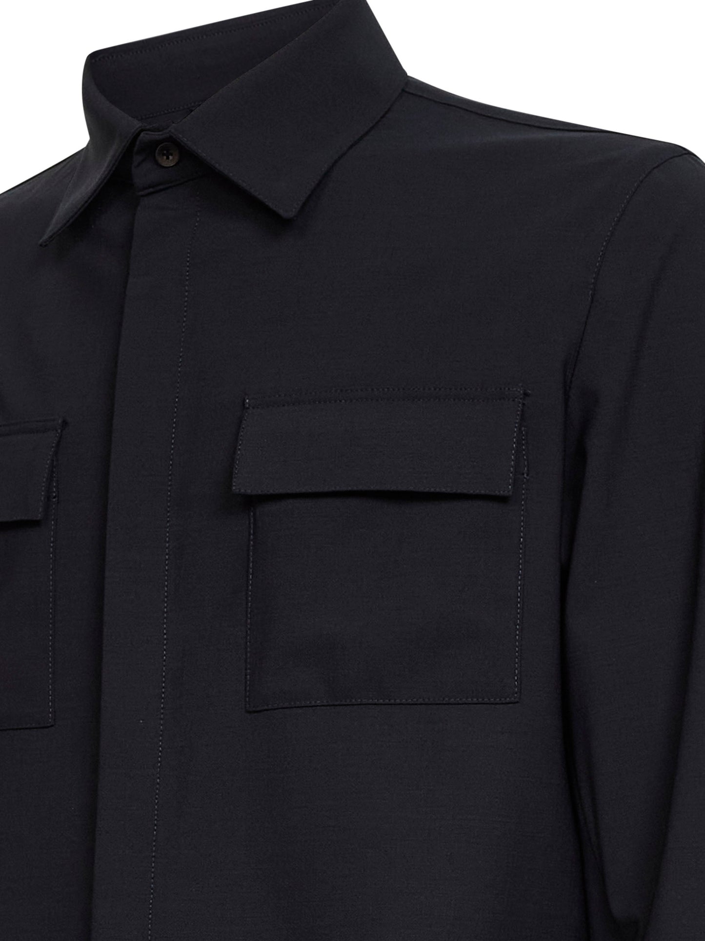 Camicia in tela di lana bi-stretch blu navy