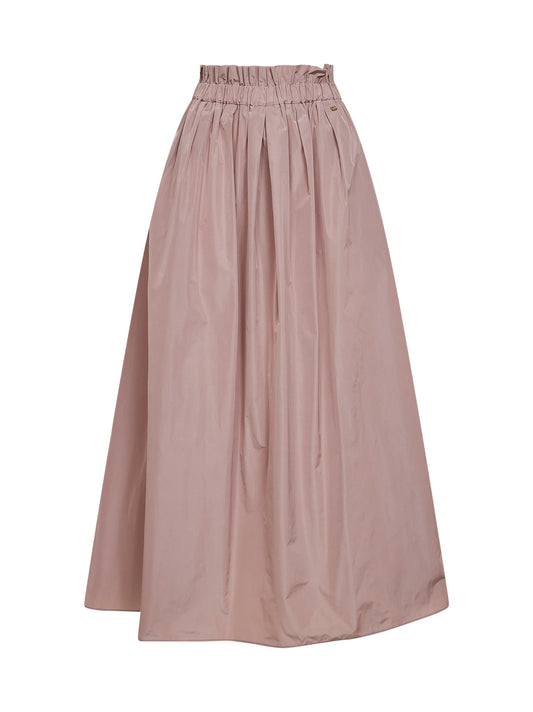 Powder pink new techno taffeta long skirt