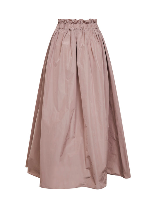 Powder pink new techno taffeta long skirt