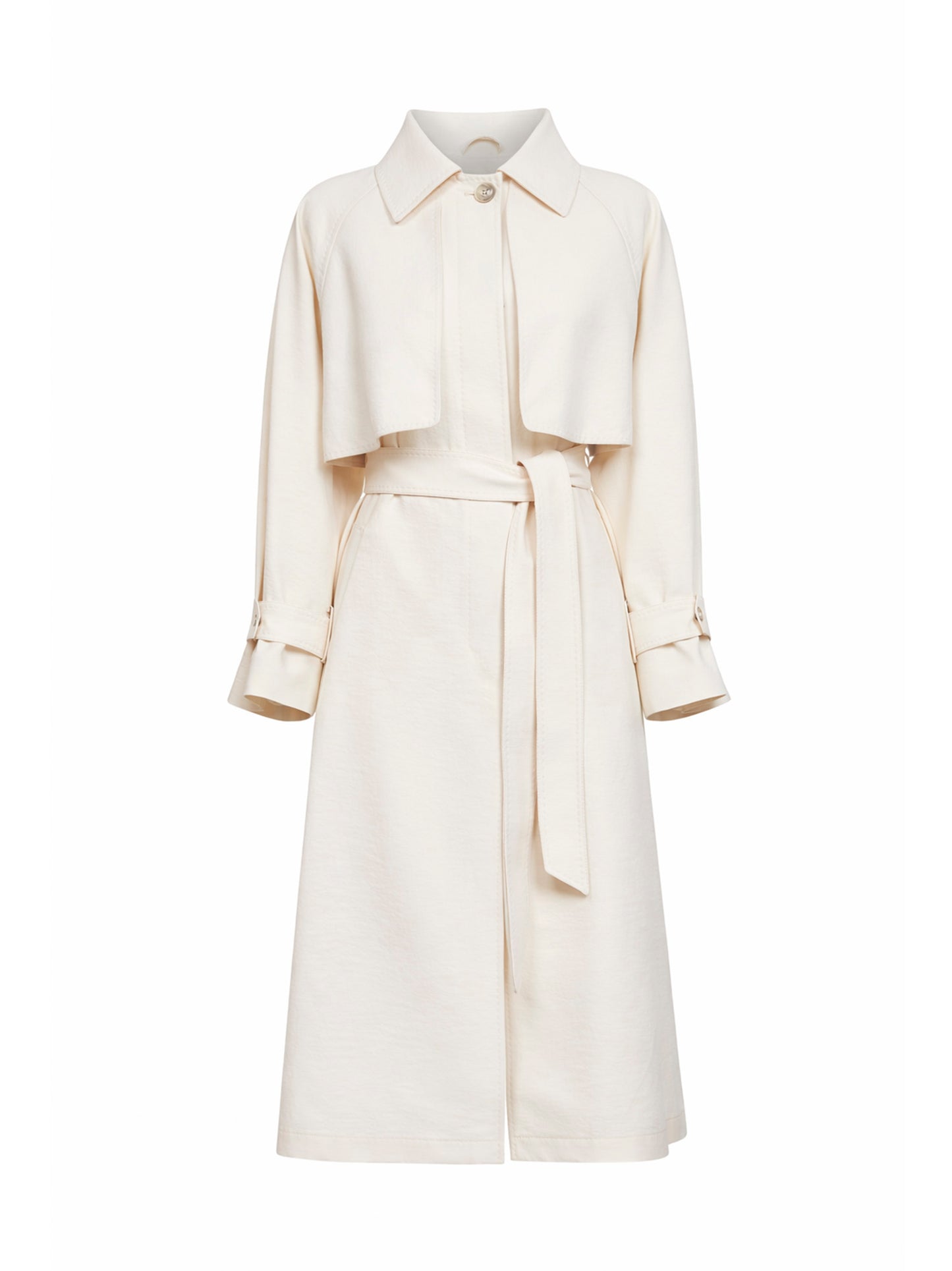 Ivory Fresh Crinkle Woven belted trench coat
