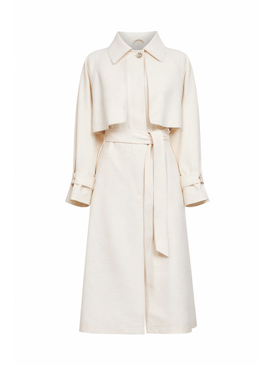 Ivory Fresh Crinkle Woven belted trench coat