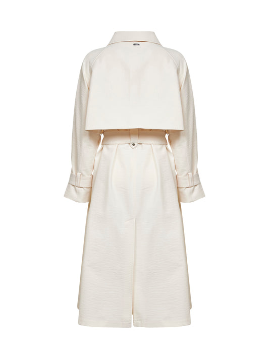Ivory Fresh Crinkle Woven belted trench coat