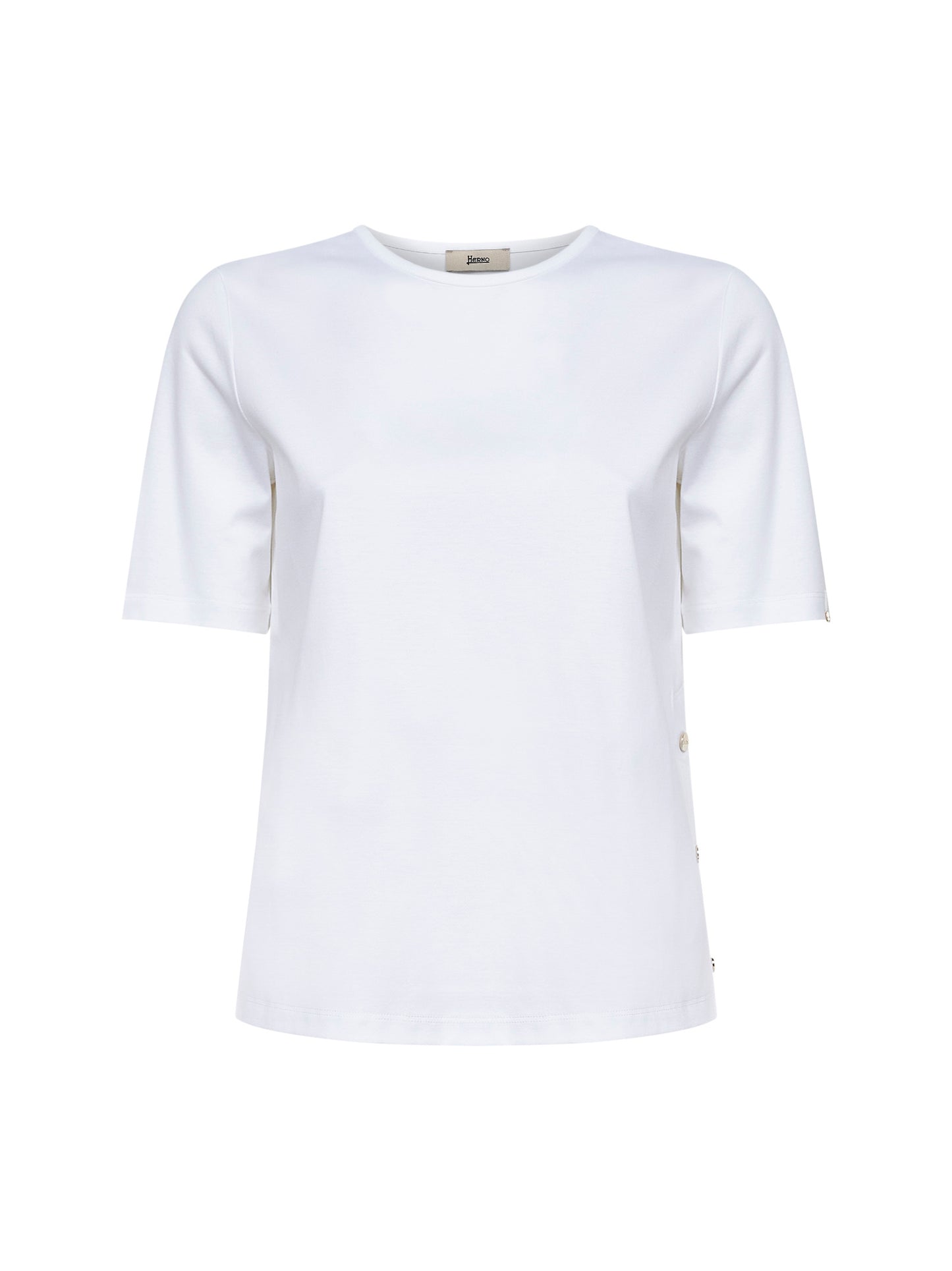 T-shirt in jersey di cotone bianco con spacchi<BR/>