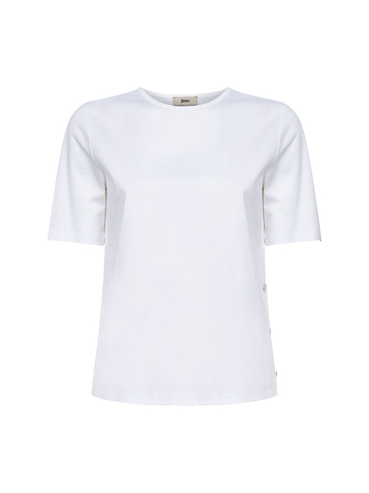 T-shirt in jersey di cotone bianco con spacchi<BR/>