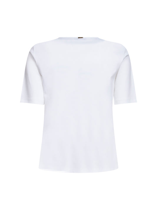 T-shirt in jersey di cotone bianco con spacchi<BR/>