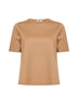 T-shirt in jersey di cotone cammello con spacchi