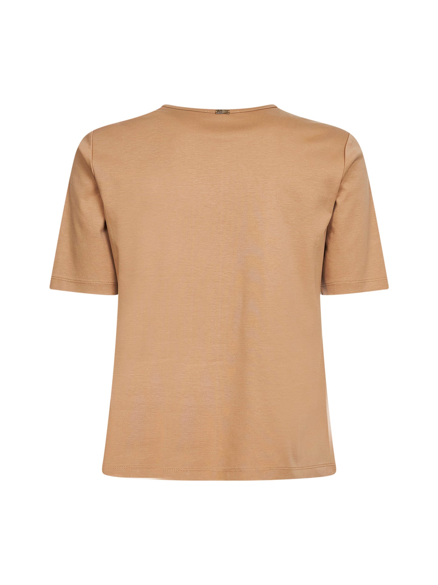 T-shirt in jersey di cotone cammello con spacchi