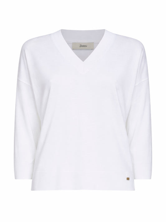 White lyocell and cotton jersey sweater