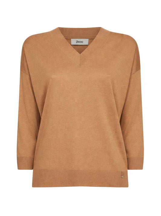 Camel lyocell and cotton jersey sweater