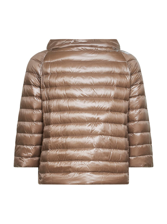 Cappa reversibile in Nylon Ultralight tortora e chantilly