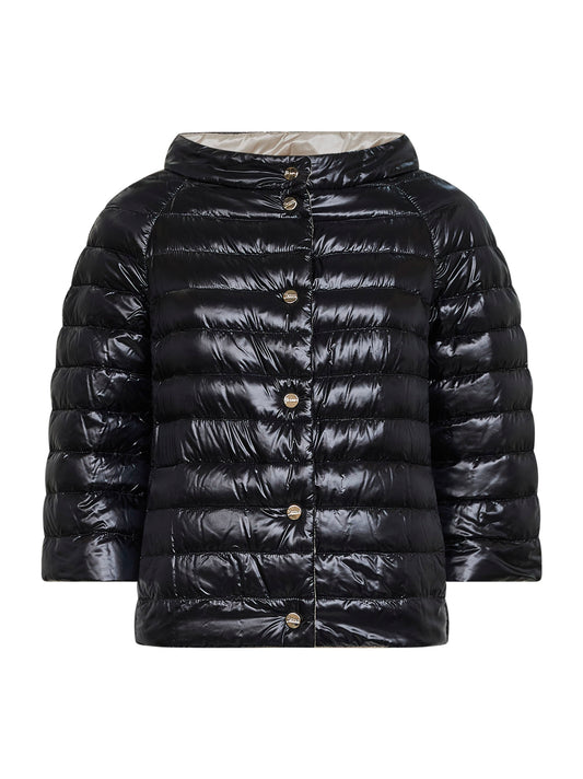 Cappa reversibile in Nylon Ultralight nero e chantilly